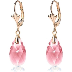 image:imageAustrian Crystal Teardrop Leverback Dangle Earrings for Women Fashion 14K Gold Plated Hypoallergenic JewelryPink