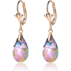 image:imageAustrian Crystal Teardrop Leverback Dangle Earrings for Women Fashion 14K Gold Plated Hypoallergenic JewelryRainbow