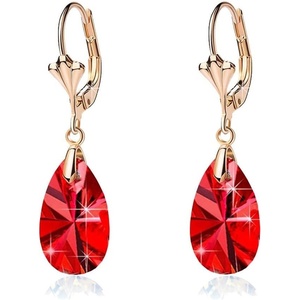 image:imageAustrian Crystal Teardrop Leverback Dangle Earrings for Women Fashion 14K Gold Plated Hypoallergenic JewelryRed