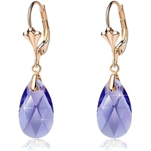 image:imageAustrian Crystal Teardrop Leverback Dangle Earrings for Women Fashion 14K Gold Plated Hypoallergenic JewelryTanzanite