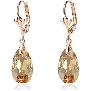 image:imageAustrian Crystal Teardrop Leverback Dangle Earrings for Women Fashion 14K Gold Plated Hypoallergenic JewelryTopaz