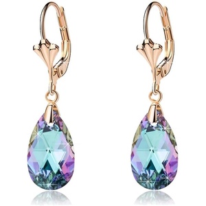 image:imageAustrian Crystal Teardrop Leverback Dangle Earrings for Women Fashion 14K Gold Plated Hypoallergenic JewelryVitrail Light