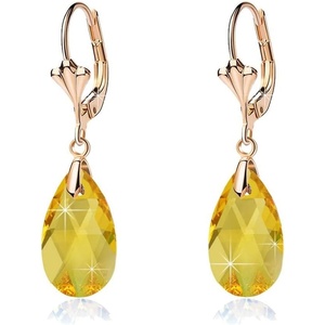 image:imageAustrian Crystal Teardrop Leverback Dangle Earrings for Women Fashion 14K Gold Plated Hypoallergenic JewelryYellow