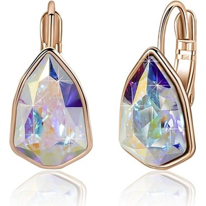 image:imageAustrian Crystal Triangle Leverback Drop Earrings for Women 14K Rose Gold Plated Hypoallergenic JewelryAurora Borealis