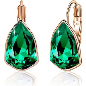 image:imageAustrian Crystal Triangle Leverback Drop Earrings for Women 14K Rose Gold Plated Hypoallergenic JewelryEmerald