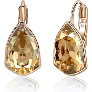 image:imageAustrian Crystal Triangle Leverback Drop Earrings for Women 14K Rose Gold Plated Hypoallergenic JewelryLight Topaz