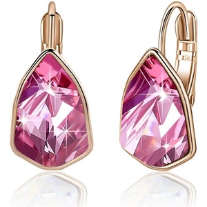 image:imageAustrian Crystal Triangle Leverback Drop Earrings for Women 14K Rose Gold Plated Hypoallergenic JewelryPink