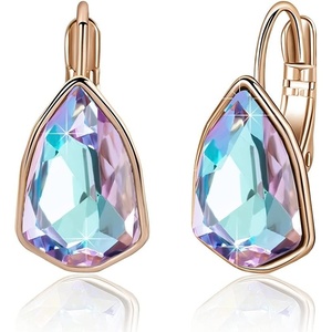 image:imageAustrian Crystal Triangle Leverback Drop Earrings for Women 14K Rose Gold Plated Hypoallergenic JewelryVitrail Light