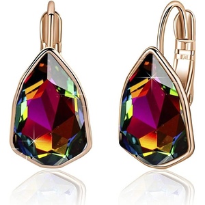 image:imageAustrian Crystal Triangle Leverback Drop Earrings for Women 14K Rose Gold Plated Hypoallergenic JewelryVitrail Medium