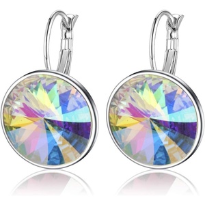 image:imageAustrian Crystals Round Drop Leverback Earrings for Women 14K Gold Plated Hypoallergenic Hoop EarringsAurora Borealis