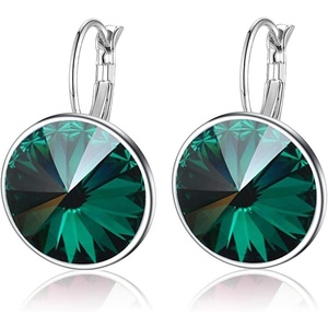 image:imageAustrian Crystals Round Drop Leverback Earrings for Women 14K Gold Plated Hypoallergenic Hoop EarringsGreen