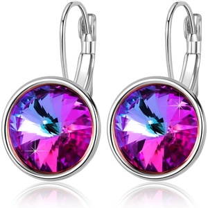 image:imageAustrian Crystals Round Drop Leverback Earrings for Women 14K Gold Plated Hypoallergenic Hoop EarringsHeliotrope