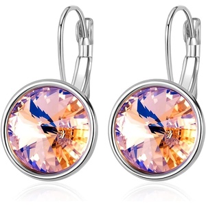 image:imageAustrian Crystals Round Drop Leverback Earrings for Women 14K Gold Plated Hypoallergenic Hoop EarringsPink