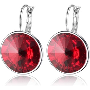 image:imageAustrian Crystals Round Drop Leverback Earrings for Women 14K Gold Plated Hypoallergenic Hoop EarringsRed
