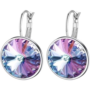 image:imageAustrian Crystals Round Drop Leverback Earrings for Women 14K Gold Plated Hypoallergenic Hoop EarringsVitrail Light