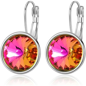 image:imageAustrian Crystals Round Drop Leverback Earrings for Women 14K Gold Plated Hypoallergenic Hoop EarringsVitrail Rose