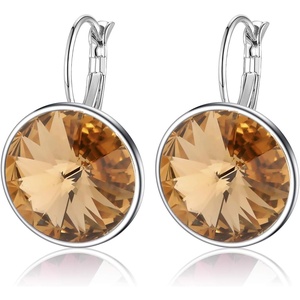 image:imageAustrian Crystals Round Drop Leverback Earrings for Women 14K Gold Plated Hypoallergenic Hoop EarringsYellow