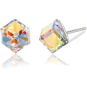 image:imageCube Austrian Crystal Drop Stud Earrings for Women Fashion S925 Sterling Silver Hypoallergenic JewelryAurora Boreali