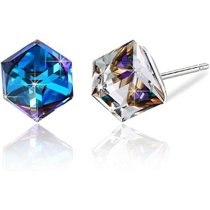 image:imageCube Austrian Crystal Drop Stud Earrings for Women Fashion S925 Sterling Silver Hypoallergenic JewelryDark Blue