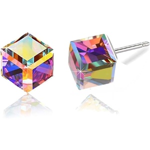 image:imageCube Austrian Crystal Drop Stud Earrings for Women Fashion S925 Sterling Silver Hypoallergenic JewelryRainbow