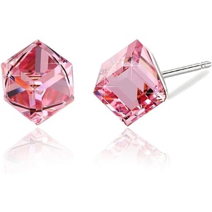 image:imageCube Austrian Crystal Drop Stud Earrings for Women Fashion S925 Sterling Silver Hypoallergenic JewelryRose Pink