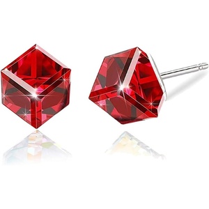 image:imageCube Austrian Crystal Drop Stud Earrings for Women Fashion S925 Sterling Silver Hypoallergenic JewelryRuby