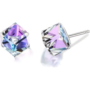 image:imageCube Austrian Crystal Drop Stud Earrings for Women Fashion S925 Sterling Silver Hypoallergenic JewelryVitrail Light