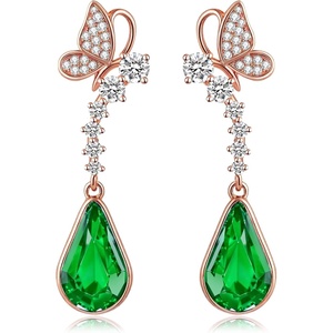 image:imageCute Butterfly Austrian Crystal Teardrop Dangle Earrings for Women Trendy Drop Earring 14K Gold Plated Hypoallergenic JewelryFern Green