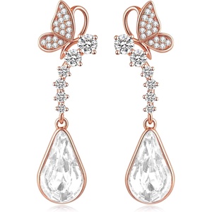 image:imageCute Butterfly Austrian Crystal Teardrop Dangle Earrings for Women Trendy Drop Earring 14K Gold Plated Hypoallergenic JewelryWhite Clear