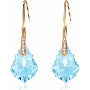 image:imageDainty Austrian Crystal Baroque Drop Dangle Earrings for Women 14K Gold Plated Hook Earring Hypoallergenic Jewelry Gifts for WomenAquamarine