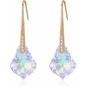 image:imageDainty Austrian Crystal Baroque Drop Dangle Earrings for Women 14K Gold Plated Hook Earring Hypoallergenic Jewelry Gifts for WomenAurora Borealis