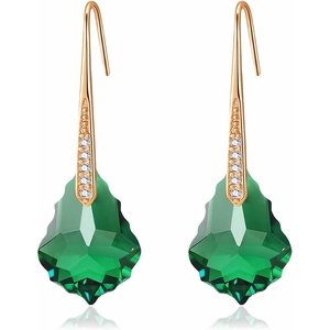 image:imageDainty Austrian Crystal Baroque Drop Dangle Earrings for Women 14K Gold Plated Hook Earring Hypoallergenic Jewelry Gifts for WomenEmerald