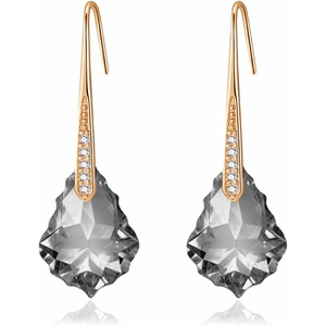 image:imageDainty Austrian Crystal Baroque Drop Dangle Earrings for Women 14K Gold Plated Hook Earring Hypoallergenic Jewelry Gifts for WomenGreyBlack