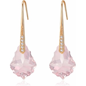 image:imageDainty Austrian Crystal Baroque Drop Dangle Earrings for Women 14K Gold Plated Hook Earring Hypoallergenic Jewelry Gifts for WomenPink