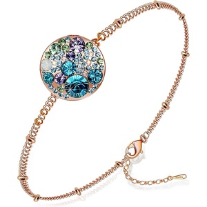 image:imageEVEVIC Austrian Crystal Bracelet for Women 14K Gold Plated Dainty Adjustable Chain Bracelets Colorful Charm Jewelry GiftBlue Green CrystalsRose Goldtone