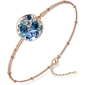 image:imageEVEVIC Austrian Crystal Bracelet for Women 14K Gold Plated Dainty Adjustable Chain Bracelets Colorful Charm Jewelry GiftBlue Main CrystalRose Goldtone