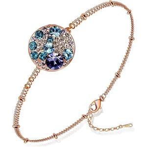 image:imageEVEVIC Austrian Crystal Bracelet for Women 14K Gold Plated Dainty Adjustable Chain Bracelets Colorful Charm Jewelry GiftPurple Main CrystalRose Goldtone