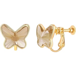 image:imageEVEVIC Austrian Crystal Butterfly Clip On Earrings for Women Adjustable Screw Back Non Pierced Earring 14K Gold Plated Hypoallergenic JewelryLight Topaz
