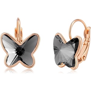 image:imageEVEVIC Austrian Crystal Butterfly Earrings Drop Leverback Earrings for Women 14K Rose Gold Plated Hypoallergenic Jewelry GiftsBlack