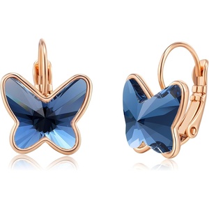 image:imageEVEVIC Austrian Crystal Butterfly Earrings Drop Leverback Earrings for Women 14K Rose Gold Plated Hypoallergenic Jewelry GiftsDark Blue
