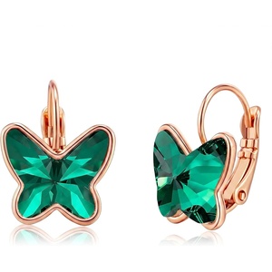 image:imageEVEVIC Austrian Crystal Butterfly Earrings Drop Leverback Earrings for Women 14K Rose Gold Plated Hypoallergenic Jewelry GiftsEmerald Green