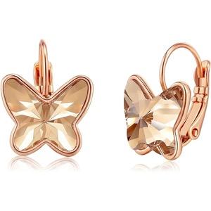 image:imageEVEVIC Austrian Crystal Butterfly Earrings Drop Leverback Earrings for Women 14K Rose Gold Plated Hypoallergenic Jewelry GiftsLight Topaz