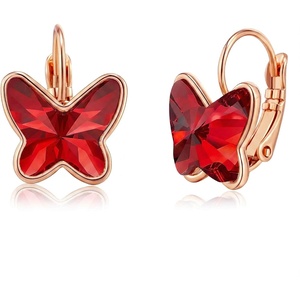 image:imageEVEVIC Austrian Crystal Butterfly Earrings Drop Leverback Earrings for Women 14K Rose Gold Plated Hypoallergenic Jewelry GiftsRed