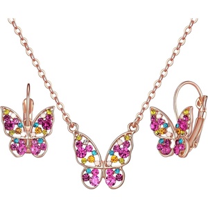 image:imageEVEVIC Austrian Crystal Butterfly Pendant Necklaces and Earrings Jewelry Set Hot Pink