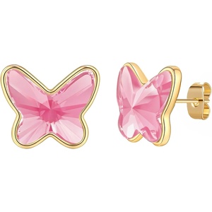 image:imageEVEVIC Austrian Crystal Butterfly Stud Earrings for Women S925 Sterling Silver Post with 14K Gold Plated Hypoallergenic Jewelry GiftPink