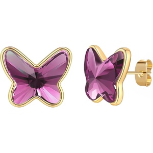 image:imageEVEVIC Austrian Crystal Butterfly Stud Earrings for Women S925 Sterling Silver Post with 14K Gold Plated Hypoallergenic Jewelry GiftPurple