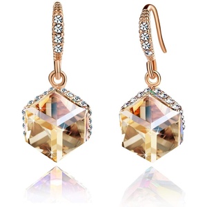 image:imageEVEVIC Austrian Crystal Cube Drop Earrings for Women14K Gold Plated  HypoallergenicGeometric Cube EarringsCrystal Dangle EarringsRhinestone FishhookEasy To WearGift for WomenTopaz