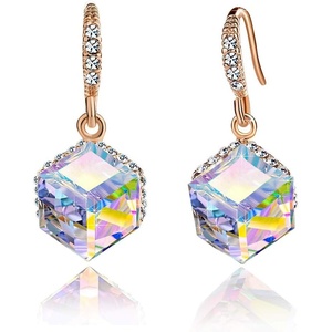image:imageEVEVIC Austrian Crystal Cube Drop Earrings for Women14K Gold Plated  HypoallergenicGeometric Cube EarringsCrystal Dangle EarringsRhinestone FishhookEasy To WearGift for WomenAurora Borealis