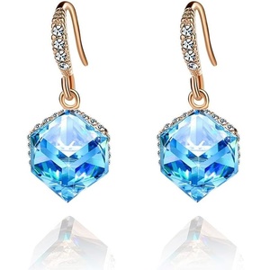 image:imageEVEVIC Austrian Crystal Cube Drop Earrings for Women14K Gold Plated  HypoallergenicGeometric Cube EarringsCrystal Dangle EarringsRhinestone FishhookEasy To WearGift for WomenAquamarine