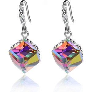 image:imageEVEVIC Austrian Crystal Cube Drop Earrings for Women14K Gold Plated  HypoallergenicGeometric Cube EarringsCrystal Dangle EarringsRhinestone FishhookEasy To WearGift for WomenRainbow Silvertone